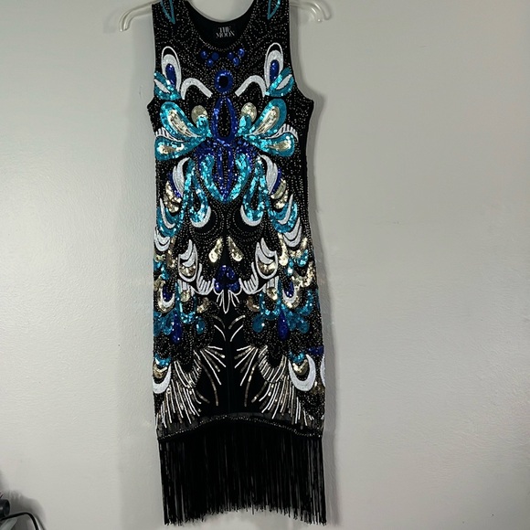 New Unique Vintage beaded sequin fringe flapper inspired cocktail dress - Picture 7 of 9